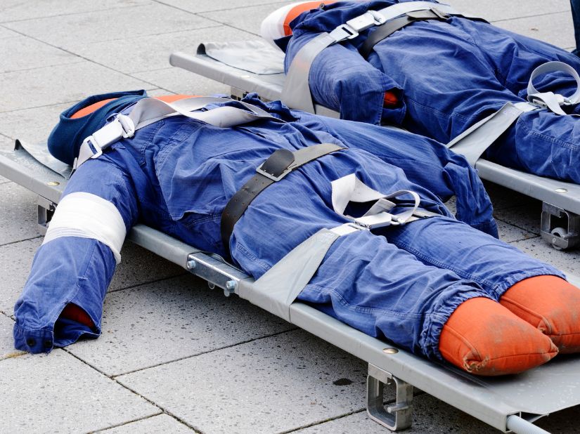 Foldable funeral stretcher made of aluminum in transport position