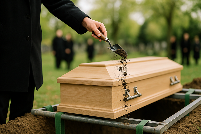 Ceremonial shovel for placing earth – the final farewell.
